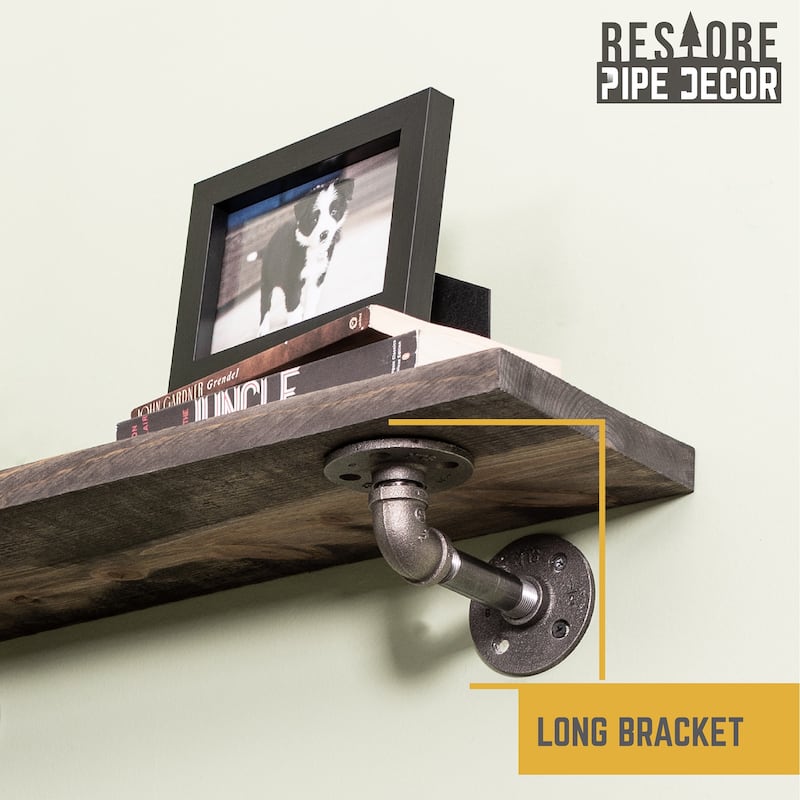 Restore Wood 24 in. Wall Shelf, L-Shape Steel Pipe Brackets, Set of 2