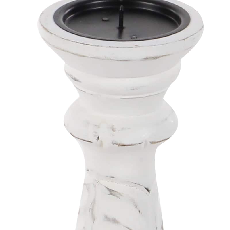 Mango Wood Candle Holder - Set of 3 White - Roche River Decor - 6"W x 6"L x 18"H