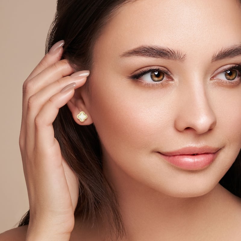 Soleil 14K Gold Mother of Pearl Clover Studs, Made in Italy