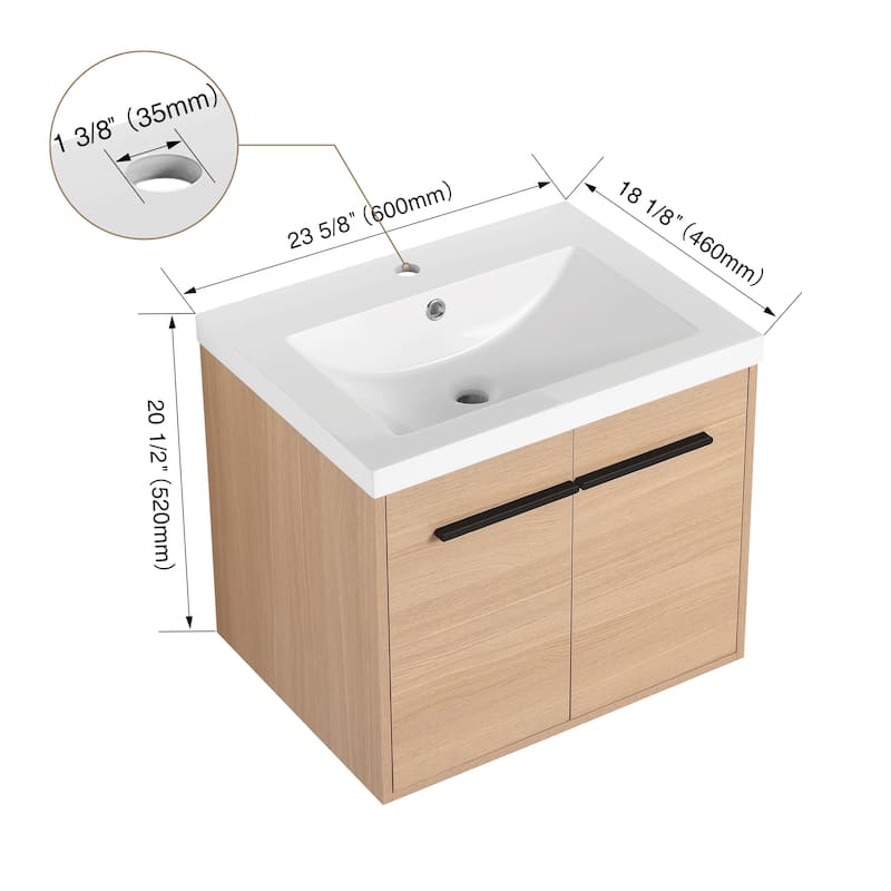 Malwee 24"/30"/36" Floating Bathroom Vanity, Wall Mounted Bathroom Vanity with Resin Sink,Soft Close Doors