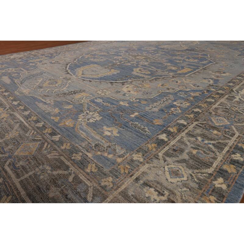 Transitional Blue Oushak Turkish Area Rug Handmade Wool Carpet - 9'2"x 11'10"