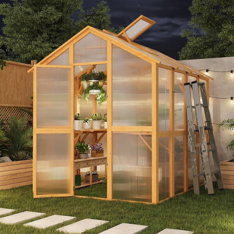 AECOJOY Heavy Duty Wood Greenhouse, Greenhouses for Outdoors with Openable Window & Lockable Door