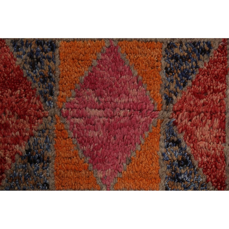 Geometric Moroccan Oriental Runner Rug Wool Handmade Staircase Carpet - 2'8" x 12'7"