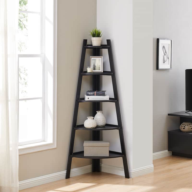 Danya B. 5-Tier Corner Ladder Display Bookshelf - Black