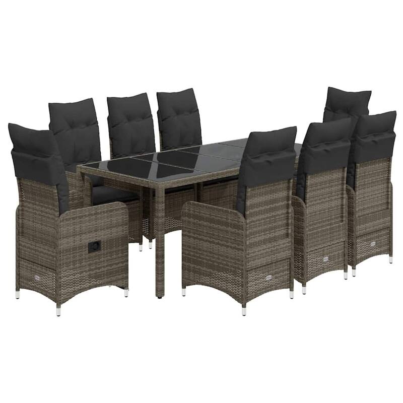 vidaXL Bistro Set Grey PE rattan 6-seater Removable Covers - 23.0 x 21.5 x 36.2 in