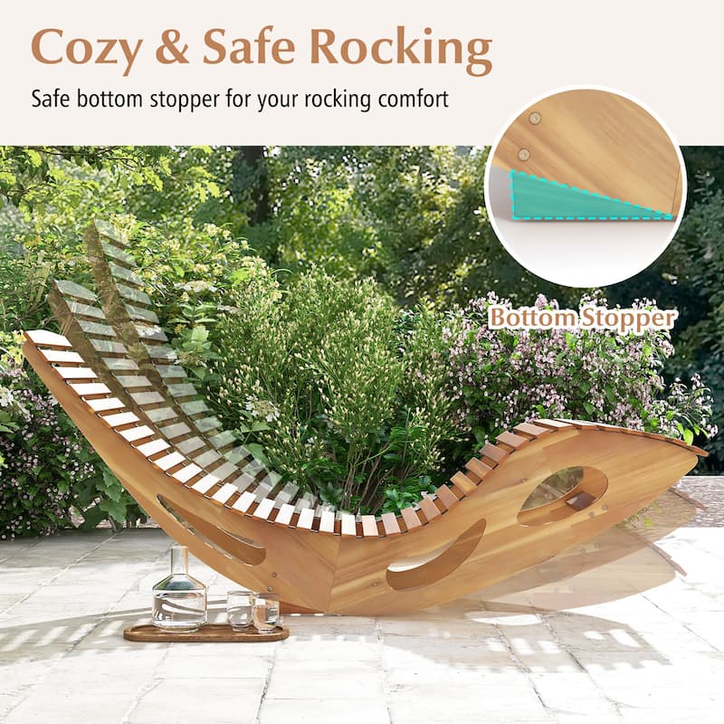 Gymax 2PCS Outdoor Chaise Lounge w/ High Back Slatted Seat Stopper