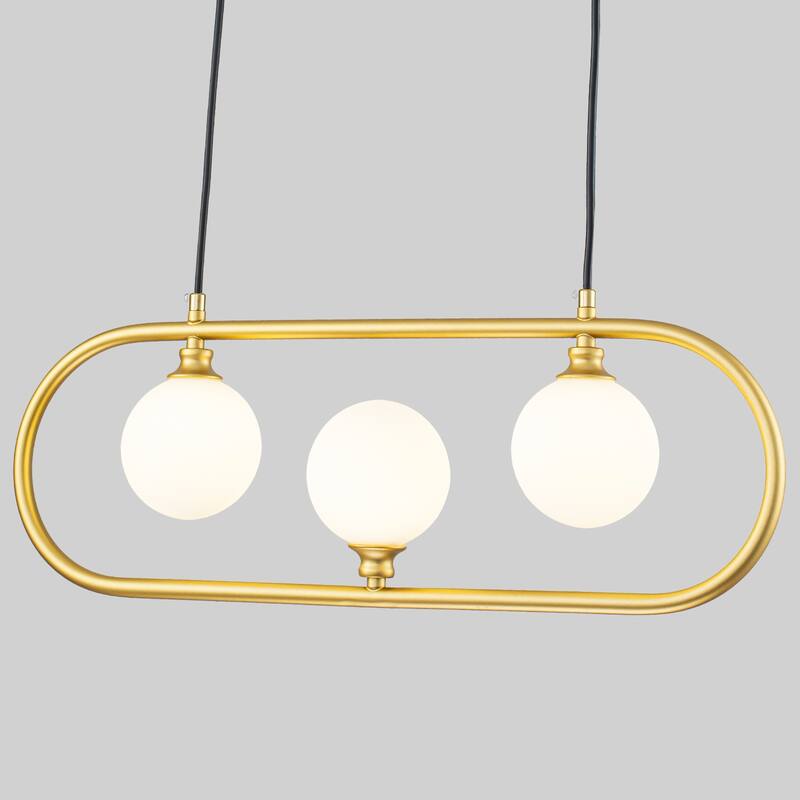 3-Light Linear Kitchen Island Pendant Frosted Milky White Glass Globes - Dia.22.83-in