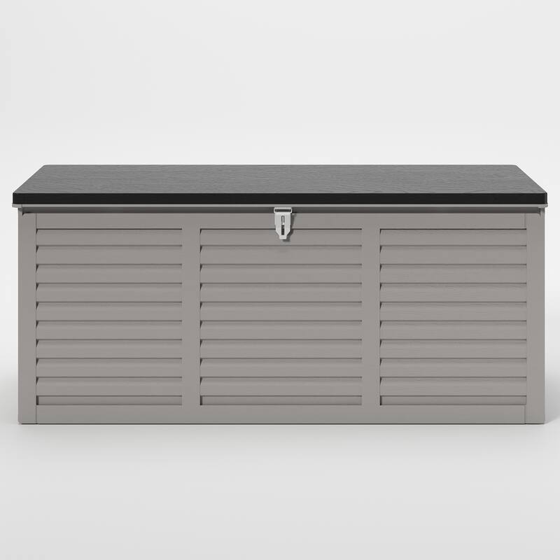 130 Gal. Upgraded Resin Deck Box, Outdoor Storage Box Waterproof with Hydraulic Rod and Side Handle, Lockable