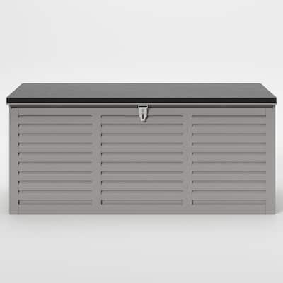 130 Gal. Upgraded Resin Deck Box, Outdoor Storage Box Waterproof with Hydraulic Rod and Side Handle, Lockable