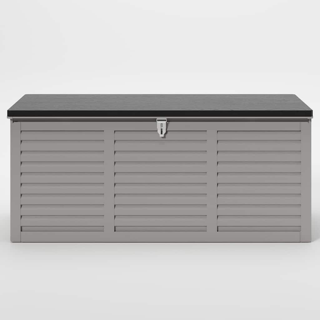 130 Gal. Upgraded Resin Deck Box, Outdoor Storage Box Waterproof with Hydraulic Rod and Side Handle, Lockable