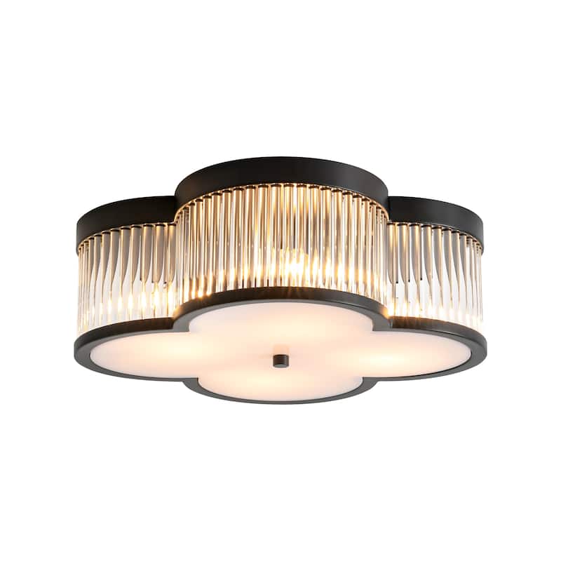 15.7" 4 - Light Vintage Gold/Black Glass Flush Mount Ceiling Light - Glam Glass Droplet Fixture for Dining Room - 4 Light