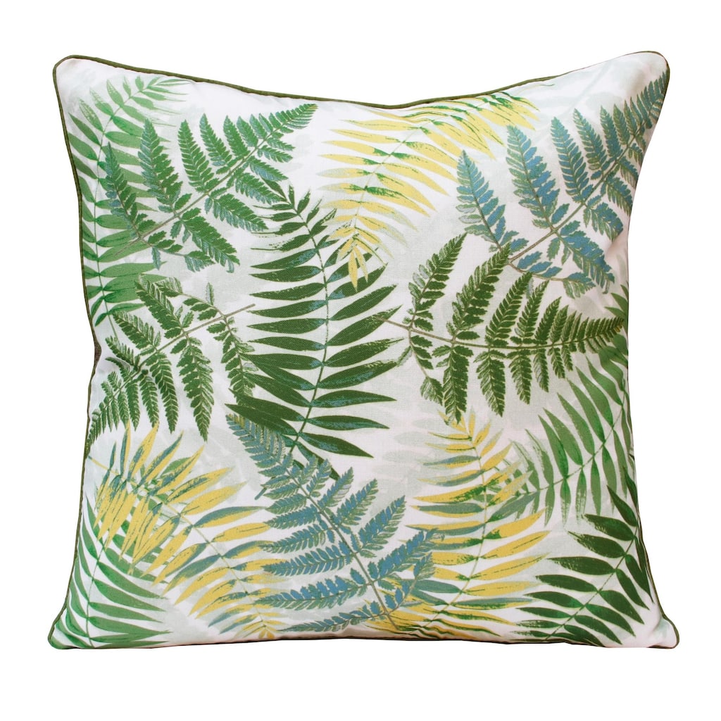 Handwoven Botanical Fern Square Throw Pillow - 20" - Green and Yellow
