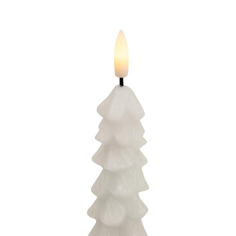 LED Flickering Flameless Wax Tapered Christmas Tree Candles - 9.75" - White - Set of 2