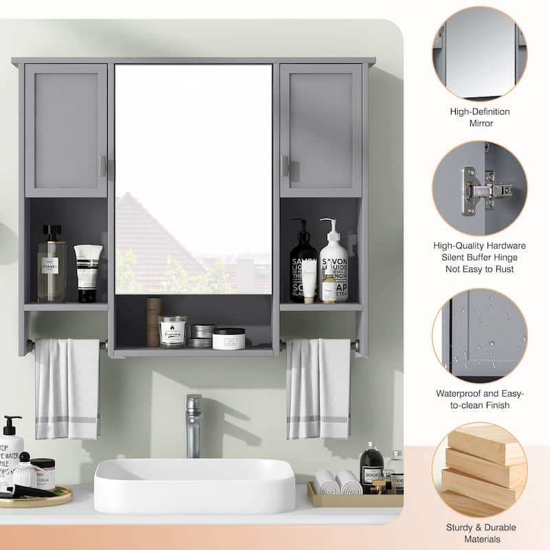 Roomfitters 35'' x 28'' Modern Wall Mounted Bathroom Storage Cabinet with Mirror, Bathroom Wall Cabinet with Medicine Storage