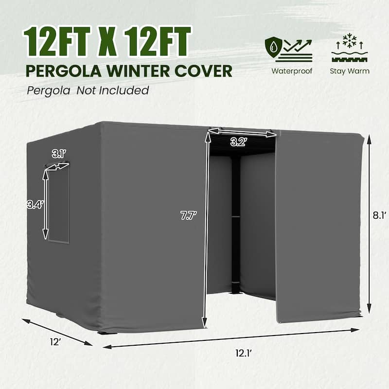 EROMMY Waterproof Pergola Winter Cover with Sidewalls, Mesh Windows and Roll-Up Door, All-Season Weather Enclosure