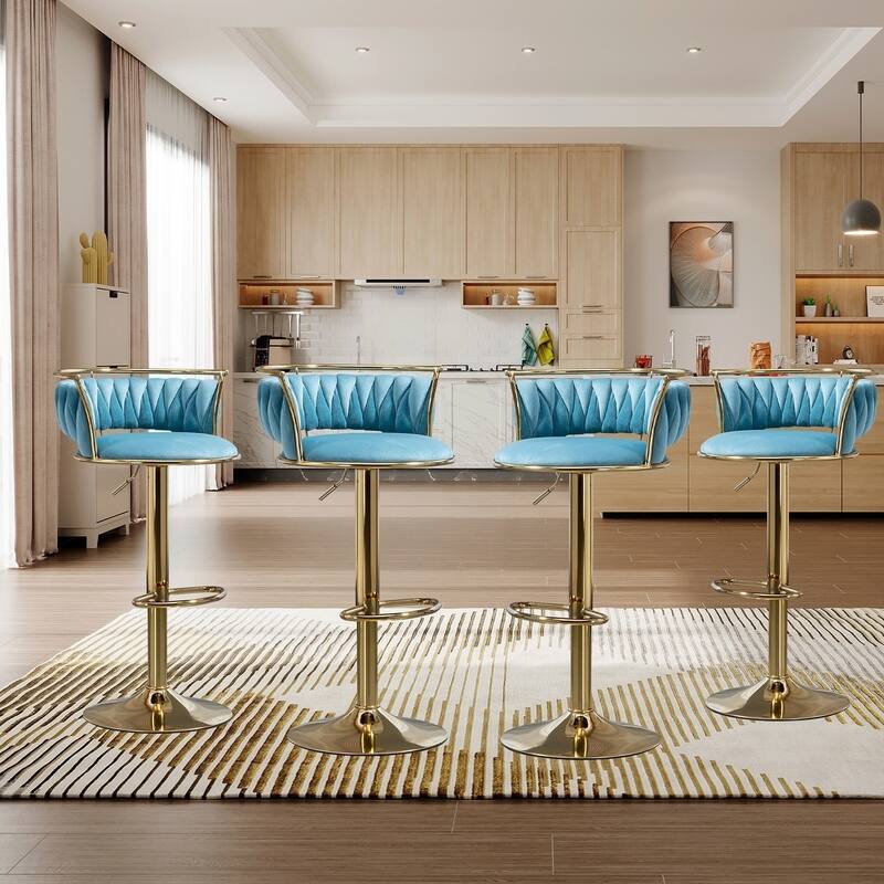 Modern Velvet 26" Adjustable Swivel Bar Stools (Set of 4)