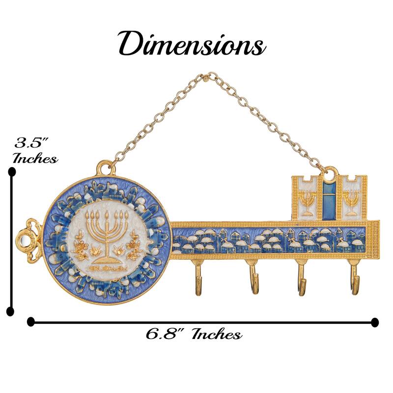 Matashi Hand-Painted Enamel Menorah & Jerusalem Cityscape Design Decorative Hanging Wall Hooks for Entryway Hallway Bedroom