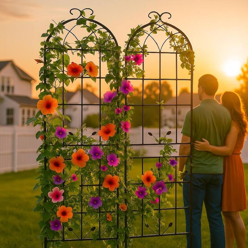 Metal Garden Trellis, 2 Pack Metal Trellis for Climbing Plants, Indoor/Outdoor Plant Trellis, Lawn Garden Fence Decor Screen