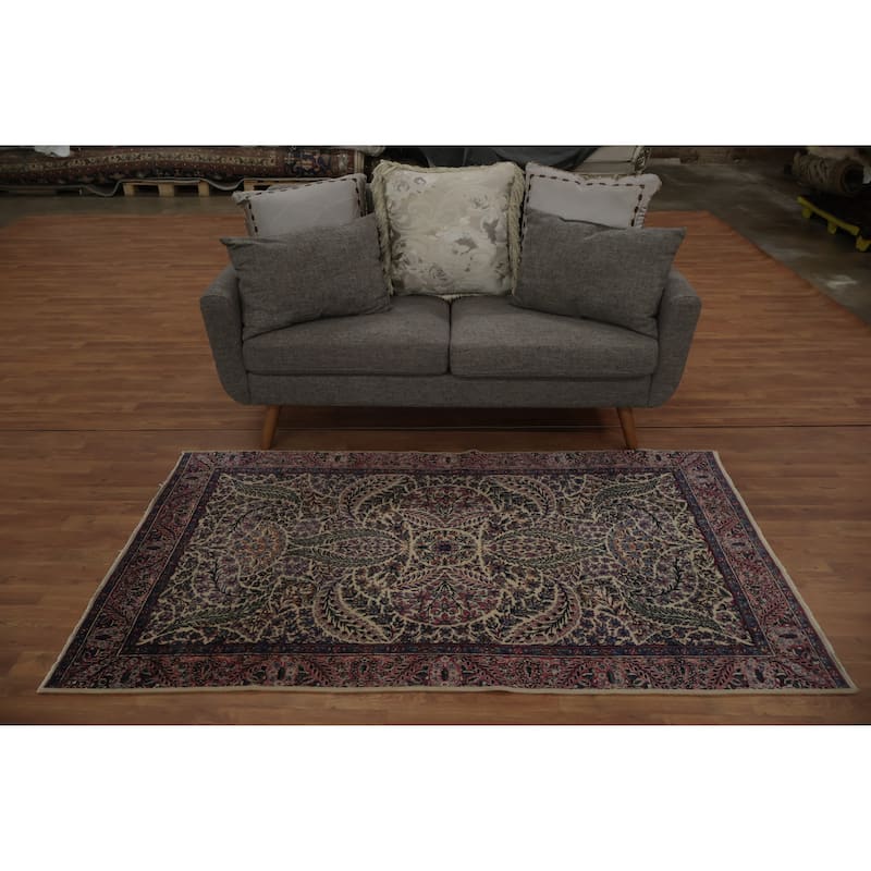 Hand Knotted Oriental 100% Wool Carpet Traditional All-Over Beige & Ivories Kerman Area Rug - 6' 5'' X 3' 7''