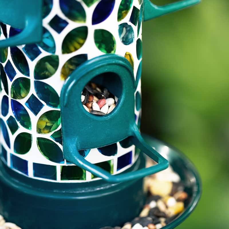 Glitzhome 20''H Tall Hanging Blue/Green Mosaic Birdfeeder