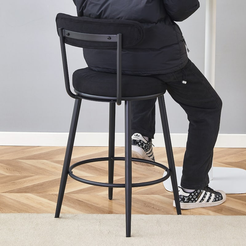 Counter Height Bar Stools Set of 2, Fabric Upholstered Bar Stools with Open Back, Kitchen Island Chairs with Footstool