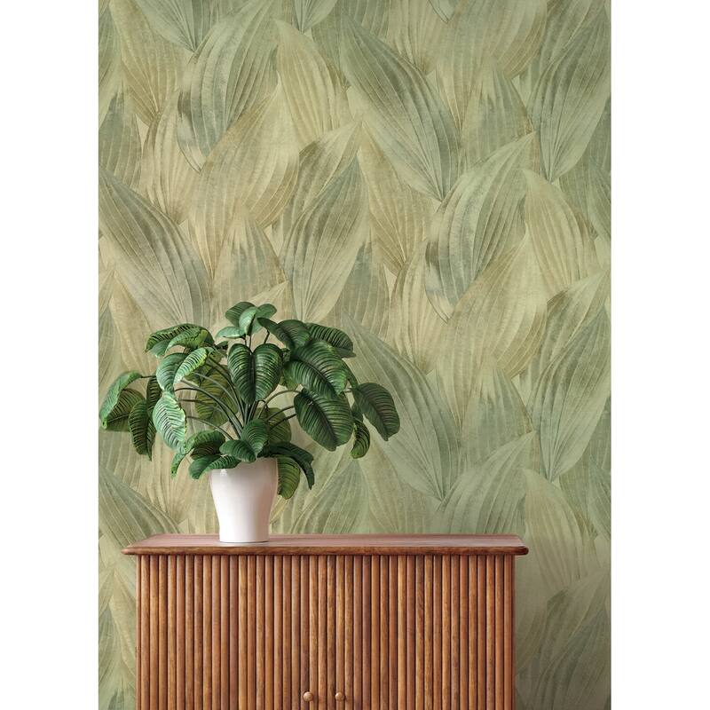 A-Street Prints Melora Green Leaf Wallpaper