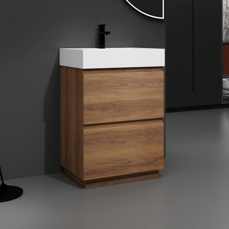 24 in. W x 18 in. D x 35 in. H Single Sink Freestanding Bath Vanity with White Resin Top