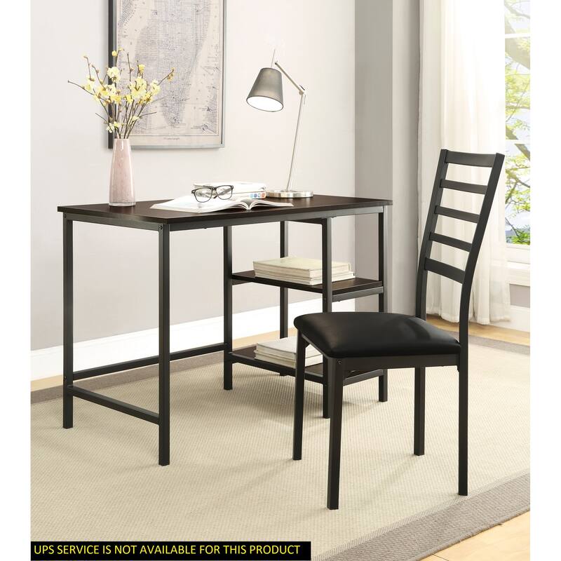 Black Finish 2-Piece Writing Desk Set with Chair Industrial Style Metal Frame Faux Leather Upholstery