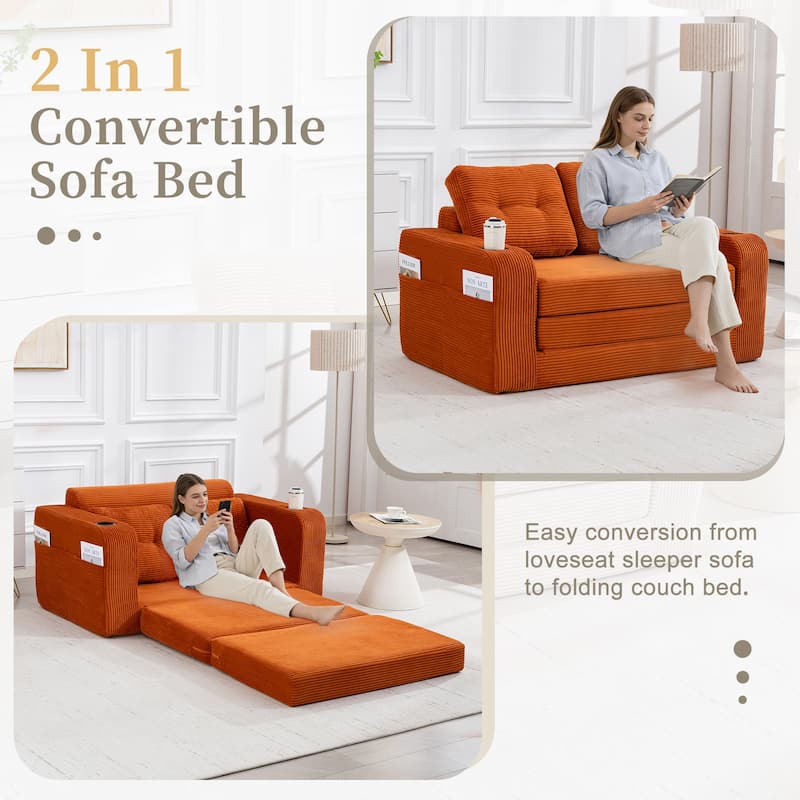 Convertible Sofa Bed, Expandable double Sofa Bed, 2 in 1 Convertible Sofa Bed, Fold Out Floor Couch with Pillows