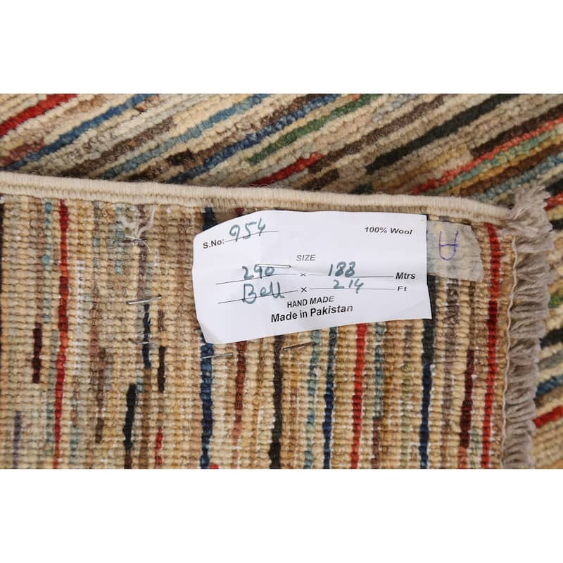 Stripe Abstract Gabbeh Kashkoli Oriental Area Rug Handmade Wool Carpet - 6'4" x 9'7"
