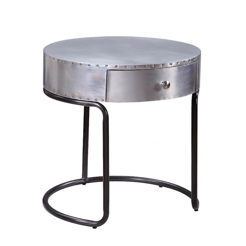 HomeRoots 21" Aluminum And Manufactured Wood Round End Table With Drawer - 20"Dia x 21"H