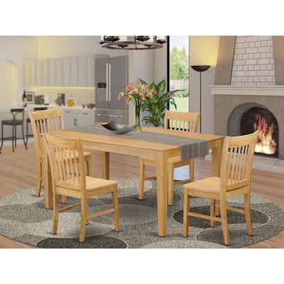 HomeStock 5-Piece Rectangle Natural Oak Finish Solid Wood Top Dining Table with 4-Chairs
