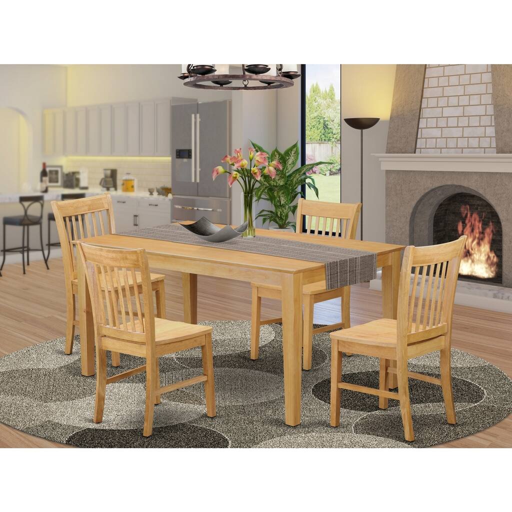 HomeStock 5-Piece Rectangle Natural Oak Finish Solid Wood Top Dining Table with 4-Chairs