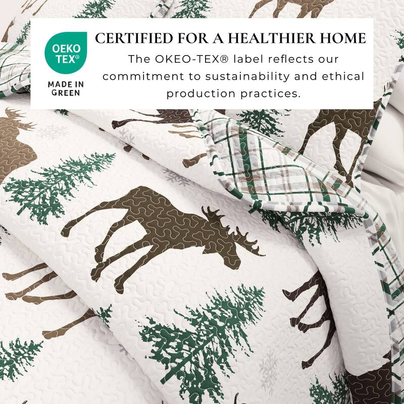 Linery & Co. Moose & Evergreens Microfiber Quilt Set With Shams