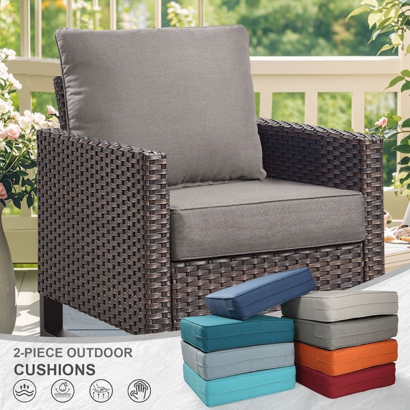 Gymojoy 24"x24"x6" Thick Cushions & Pillows Set - Deep Seat Indoor/Outdoor Water & Fade Resistant