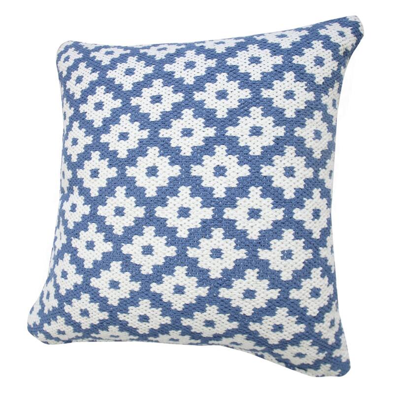20" Blue and White Swiss Sun Geometric Square Throw Pillow