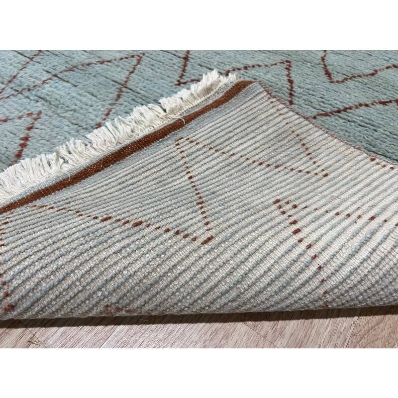 Light Blue Hand-Knotted Wool Moroccan Rug, 9' x 12', plush elegant floor accent - L