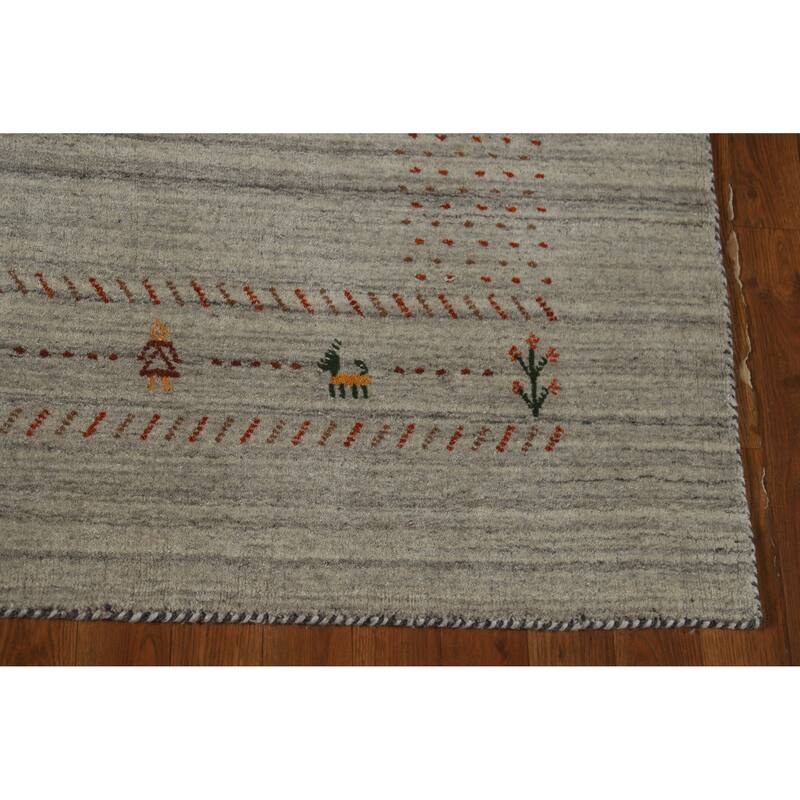 Hand Knotted Oriental 100% Wool Carpet Tribal Animal Pictorial Greys & Charcoal Gabbeh Area Rug - 7' 10'' X 5' 1''