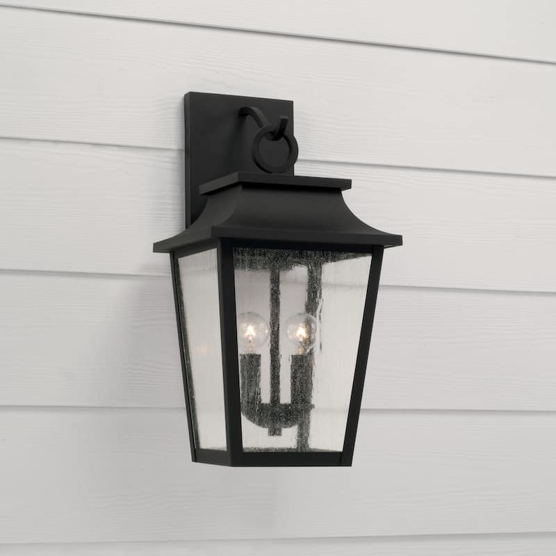 13"W x 24"H 4-Light Outdoor Tapered Wall Lantern in Oiled Bronze with Ripple Glass