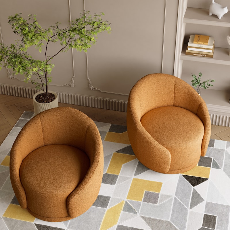 Velvet Boucle Upholstered Accent Chairs Swivel Barrel Chair (Set of 2)