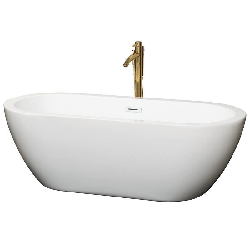 Wyndham Collection Soho 68" Free Standing Acrylic Soaking Tub with - White / Shiny White Trim / Brushed Gold Faucet