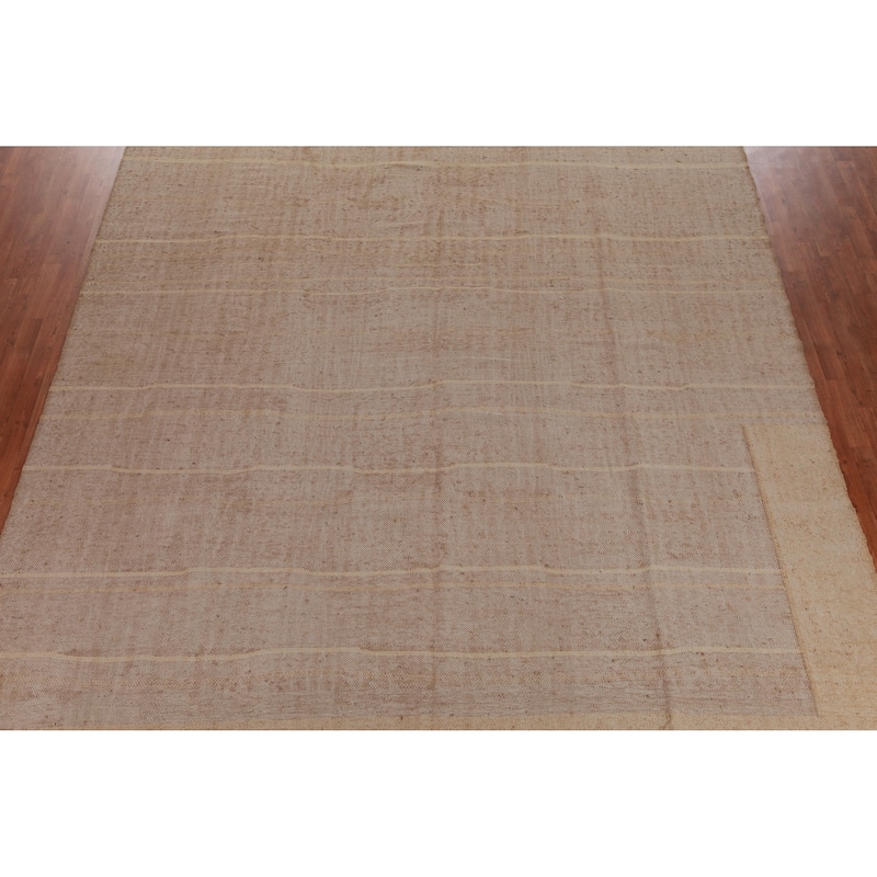 Hand Woven Oriental 100% Jute Carpet Southwestern Modern Brown Kilim Area Rug - 12' 5'' X 10' 4''