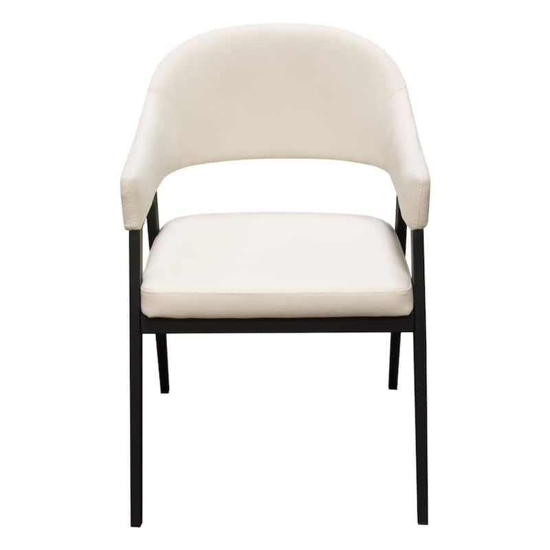 Arie Dining Side Chair Set of 2, Cream White Polyester, Black Legs