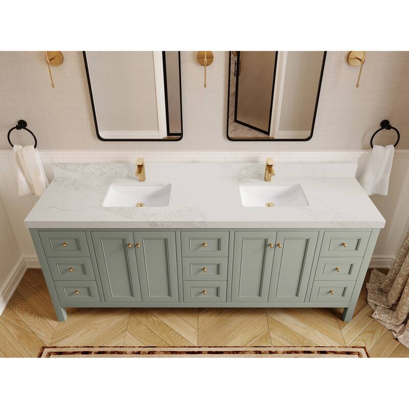 Willow Collections 84 in. W x 22 in. D Nashville Double Bowl Sink Bathroom Vanity with Countertop - 2"Calacatta Nuvo - Evergreen