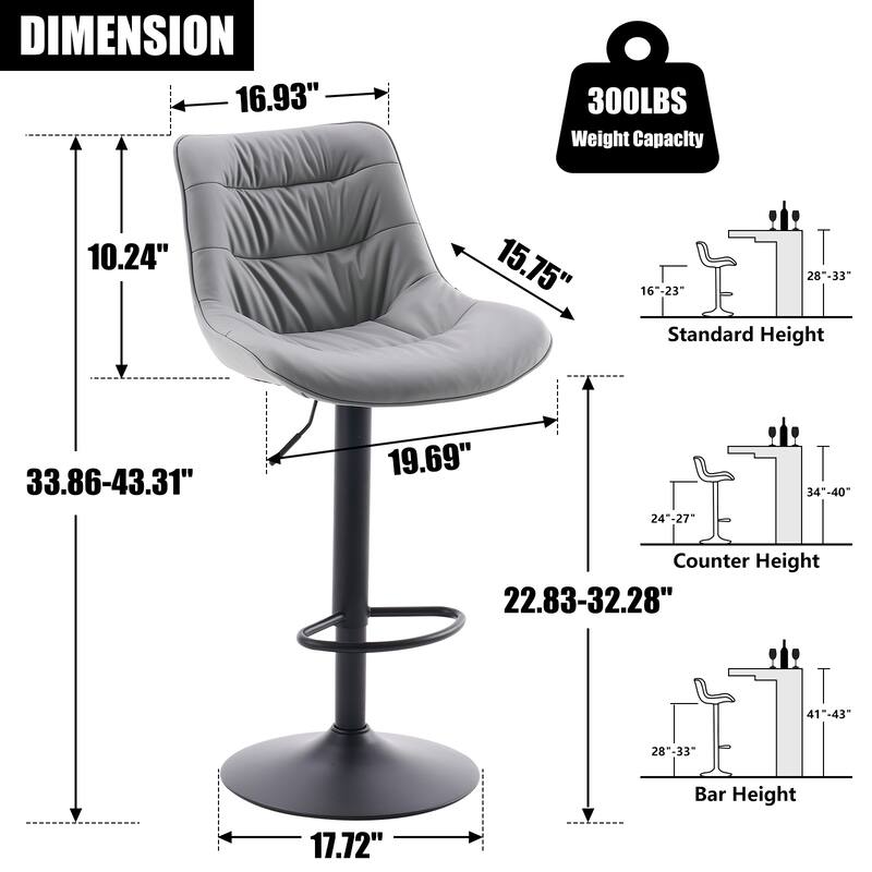 Adjustable Bar Stools Set of 2 Faux Leather Swivel Bar Chairs