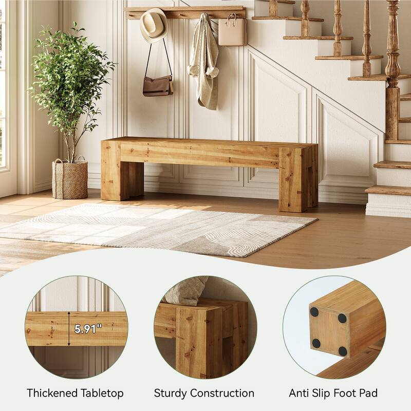 Solid Wood Bench, 47" Rustic Extra Long Heavy Duty Entryway Bench