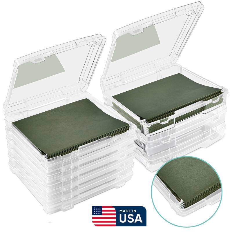 Sorbus 9-Piece Variety Pack Hanging File Organizer Bin, Interior 10"x12", Clear Plastic Stackable for Document Storage - Clear - File Storage Box - Plastic