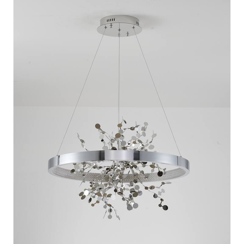 1-Light Chrome Stainless Steel LED Chandelier With Confetti Interior