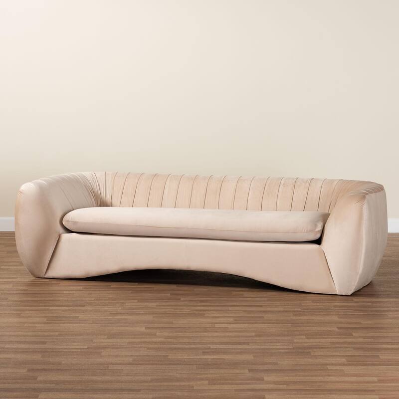 Adanna Glam and Luxe Champagne Beige Velvet Fabric Sofa