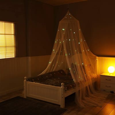 luminous Moqsuito Net Round Hoop Bed Canopy 1.64*7.55*27.89ft,White